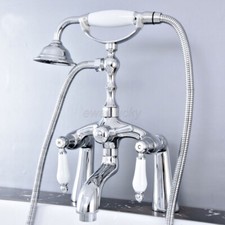 Deck Mount Polished Chrome Brass Bathtub Clawfoot Faucet Mixer Tap w/Hand Shower