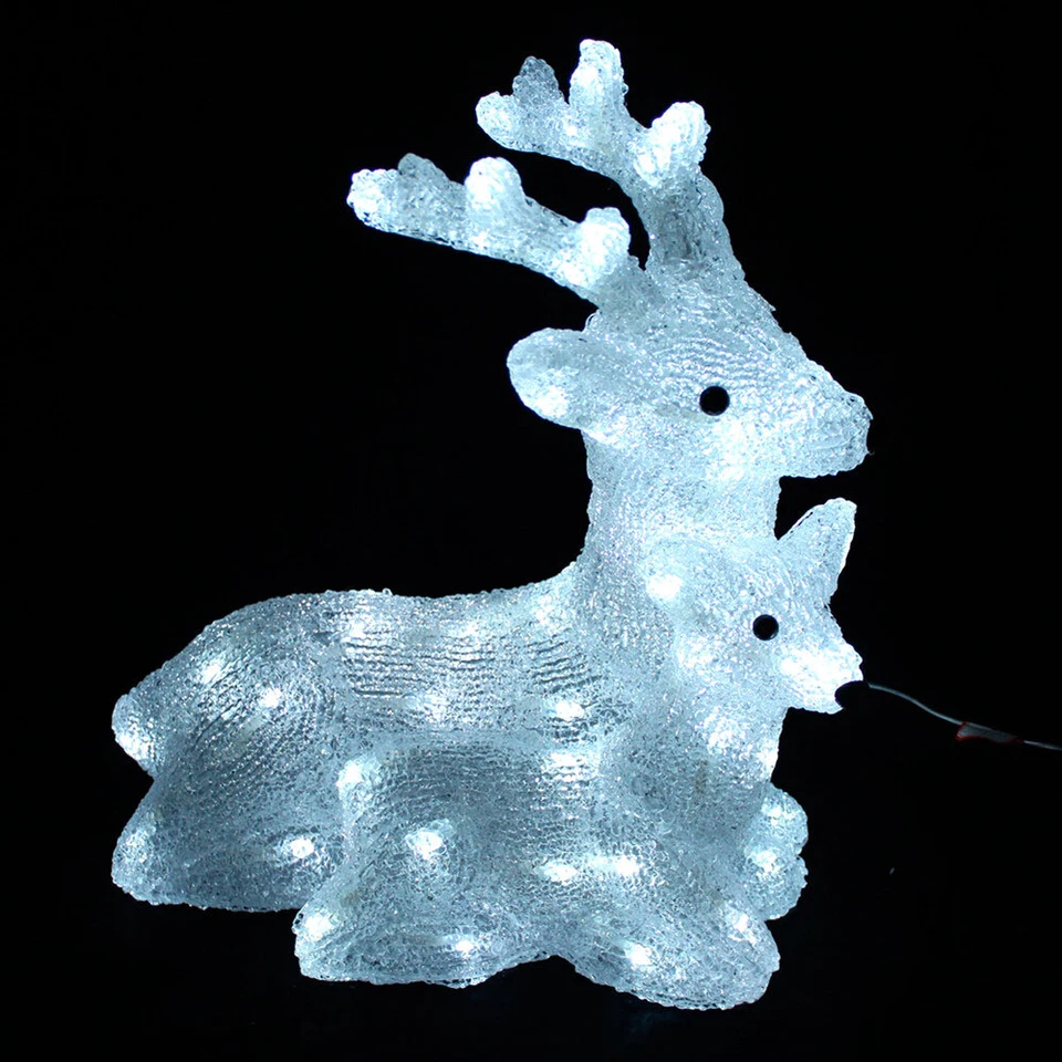 LED Weihnachtsfigur Acryl Hirsch mit Baby Figur beleuchtet Weihnachtsdeko 60LEDs - Bild 2 von 2