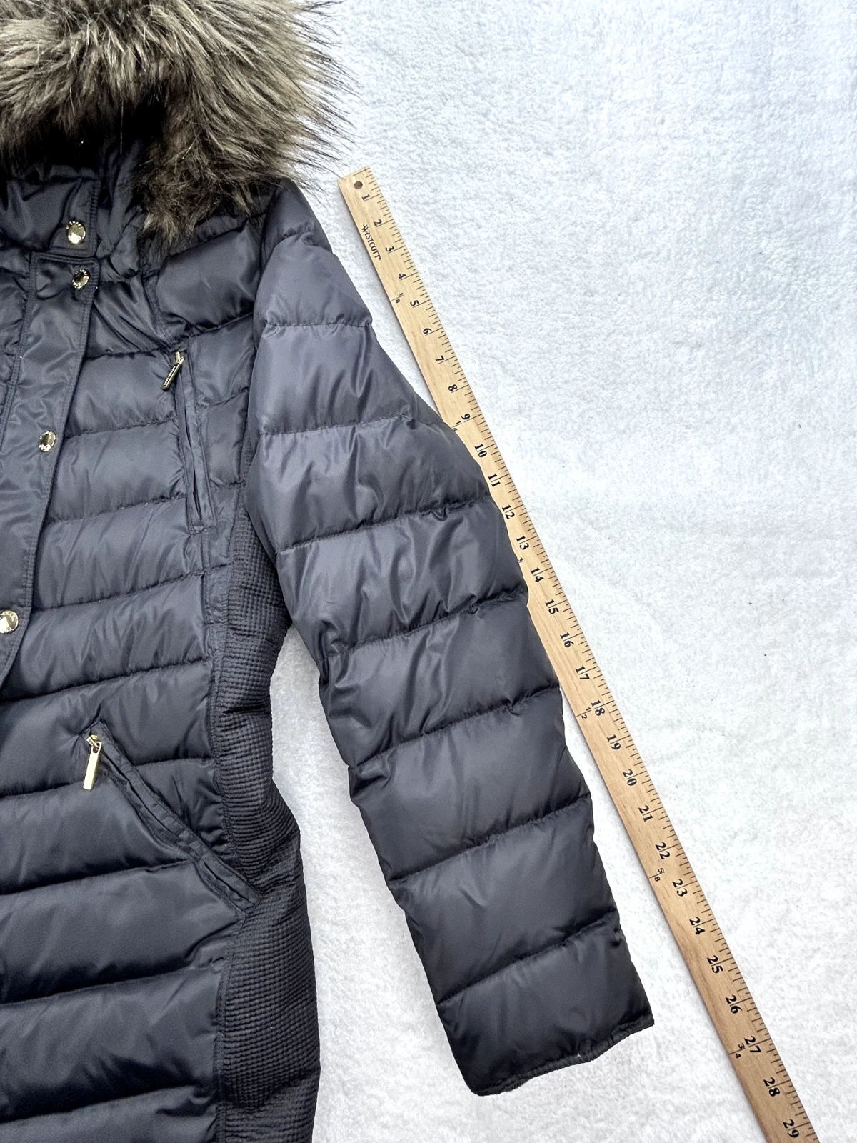 Cappotto lungo piumino Michael Kors donna M nero pelliccia sintetica cappuccio ottone zip oca