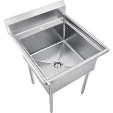 Stainless Steel Utility Sink W/10" Backsplash 24"x24"x12" Deep