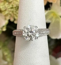 14kwg Precision Set Round Moissanite and Natural Diamond Engagement Ring Setting
