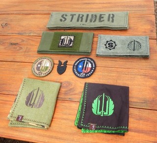Strider Knives Pouches Patches and Whirlee Bird Handkerchiefs Lot