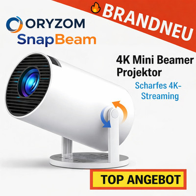 Oryzom  SnapBeam Tragbarer 4K Mini Beamer Projektor WiFi6 Bluetooth 5 Android TV
