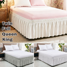 Elastic Dust Bed Ruffled Skirt Wrap Ruffle Around Bed Dressing Easy Fit 15"Drop
