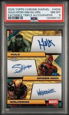 Topps Chrome Marvel 2025 Triple Auto Card Hulk Spider-Man Wolverine #50/50 PSA 8