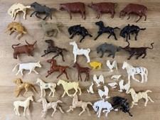 Vintage Plastic Farm Western Animals Lot Horses Cows Bulls Roosters Marx 50s