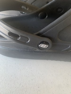 SKECHERS Men's Black Clog Sandals Slip-On Rubber Upper Logo US 11