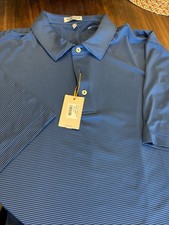 Peter Millar Mens World Blue Sriped Performance Polo Mens Size XXL No Logo NWT