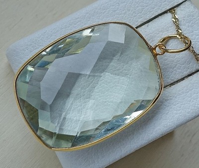 Neu Gelbgold Anhänger 750 18kt Gold mit Grün Amethyst Briolett Schliff    9262