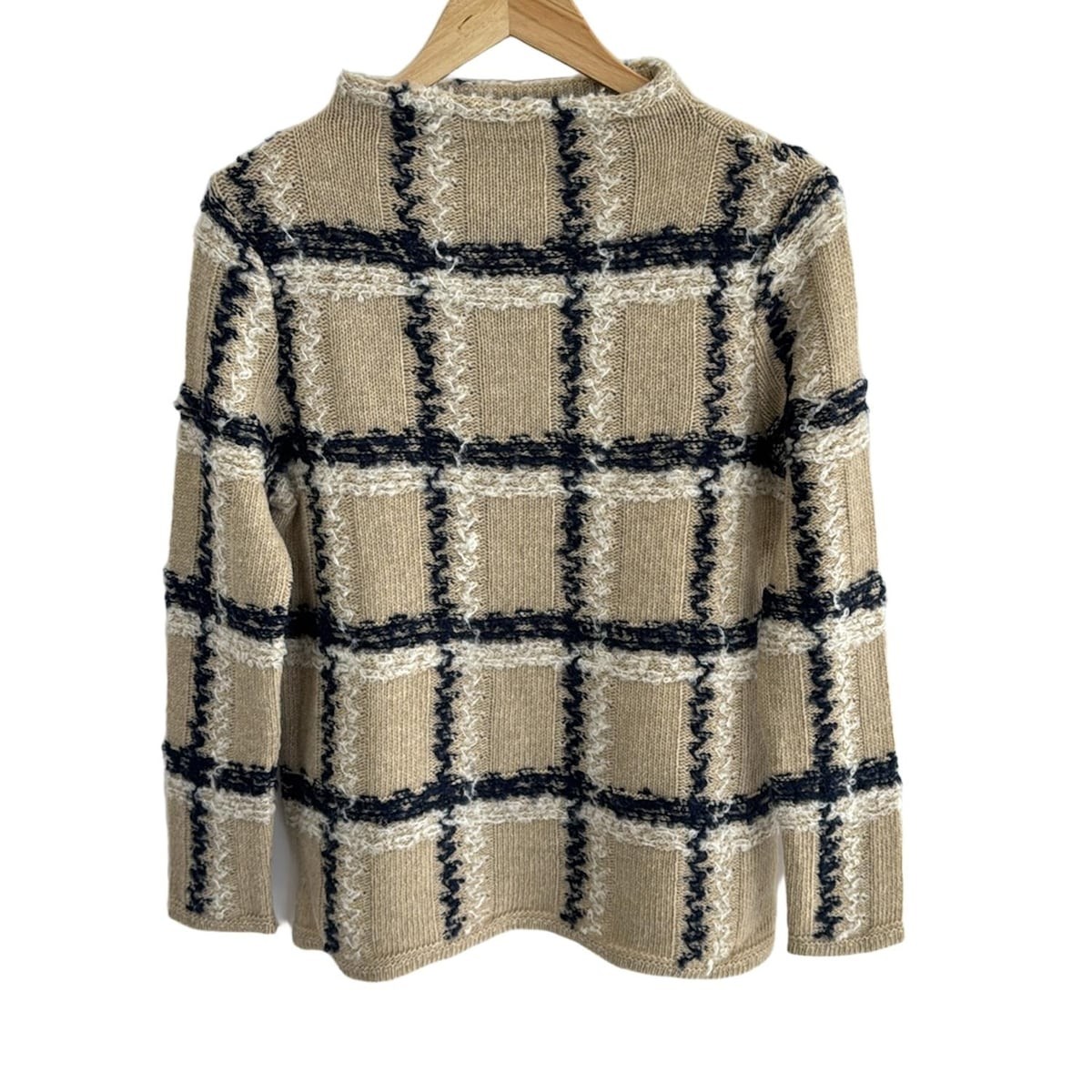 Auth Aquascutum Beige Dark Navy White Women's Sweater