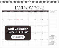 2026 Wall Calendar, 18 Monthly Wall Calendar from January 2026 to June 2027, Pap