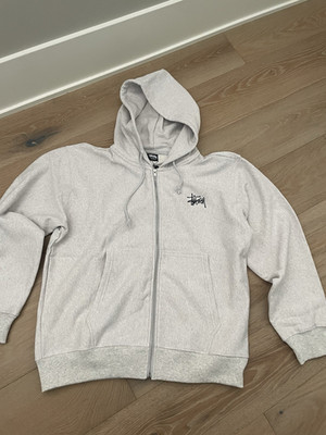 Stussy Gray Logo Print Full Zip Fleece Hoodie Men's Size L