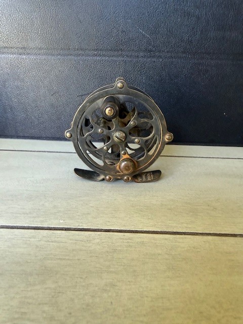 brass skeleton fly reels Vintage Pflueger Progress 60 Brass Skeleton Fly Reel - Bulldog Logo