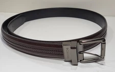 Columbia Mens Brown Synthetic Leather Belt Brushed Silver Buckle Size 42/105