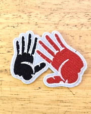 Red & Black Hands Iron-On Patch – 2.5" Embroidered Applique DIY Jacket