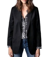 Zadig Voltaire Black Viva Army Virgin Wool Blazer, Size 34