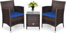 Navy 3-Piece Outdoor Wicker Conversation Set with Glass Table Cushions