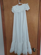 Vintage Handmade Christening Gown 80s extra long polyester with lace ruffles EUC