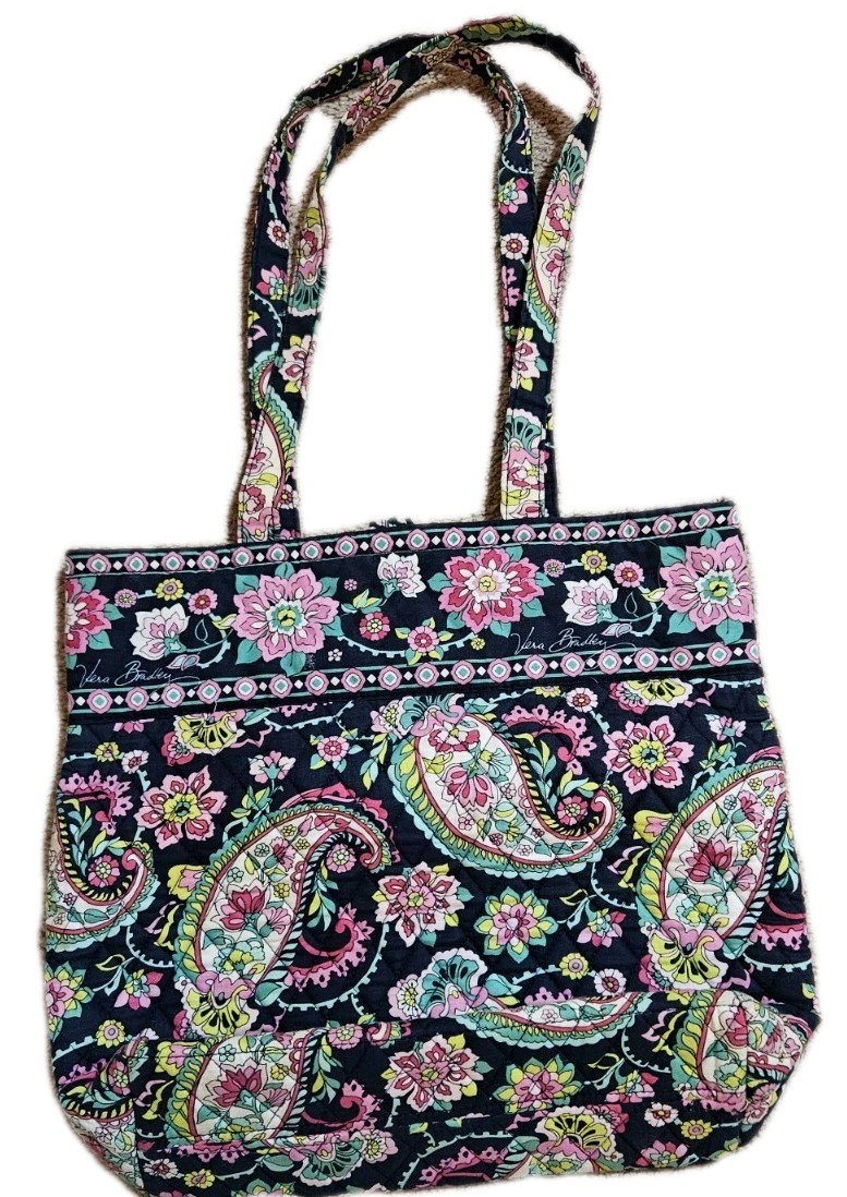 Vera Bradley Tote Shoulder Bag in Petal Paisley 13”Blue Pink Floral