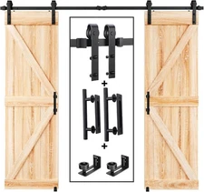 10FT Wood Sliding Barn Door Kit Black Spoke Wheel Roller for 5-18FT