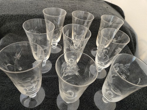 Heisey Dolly Madison Rose 9 Juice Glasses Stem 4091 Cut 1015 