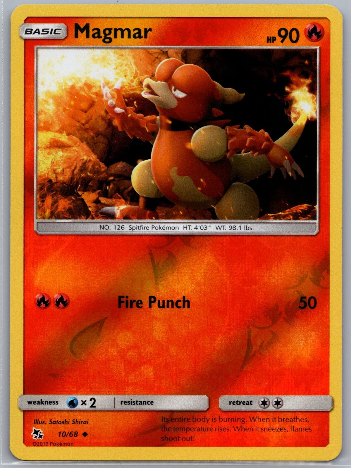 Magmar 10/68 Uncommon Hidden Fates Pokemon Reverse Holo Near Mint