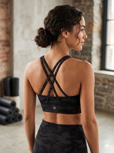 lululemon athletica Black/Gray Camo Crossback Pullover Sports Bra S B 004