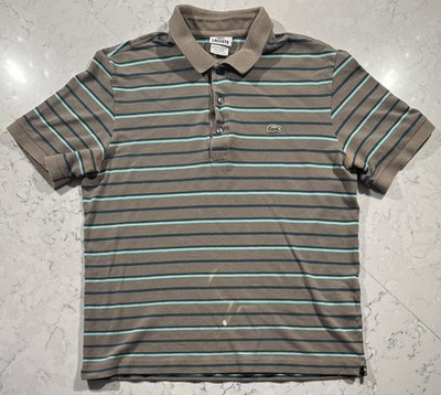 Lacoste Polo Shirt Mens Medium 4 Brown Striped Short Sleeve Cotton Preppy Logo