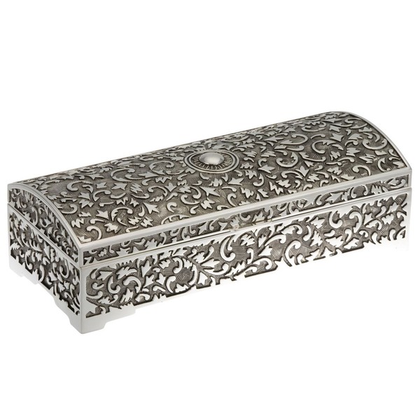 Schmuckdose 22 X 9.5Cm Schatztruhen-Form SchmuckkäStchen Antik Versilberte Box-image