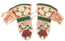 Plains Indian Beaded Mittens Pair of 2 Early/Mid 20th Century 1" H x 14" L