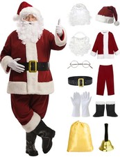 Santa Claus Costume Adult MEDIUM Suit Christmas Outfit Fancy Dress Beard acceso