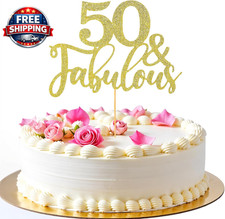 50Th Birthday Cake Topper Golden Glitter 50  Fabulous Cake Topper Fifty and Fab