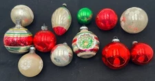 Vintage Christmas Assorted Ornaments Lot Of 12 Some Shiny Brite Red Green Silver