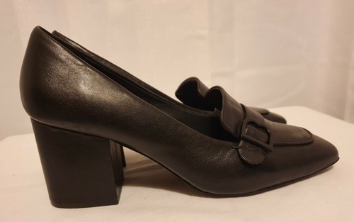 black leather block heel shoes womens 