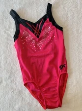 GK Elite GYMNASTIC Leotard “SPECTACULAR” Pink SEQUIN Bling RIBBON Crisscross￼ CL