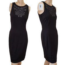 H&M Laser Cut Sleeveless Shift Dress SZ S Black