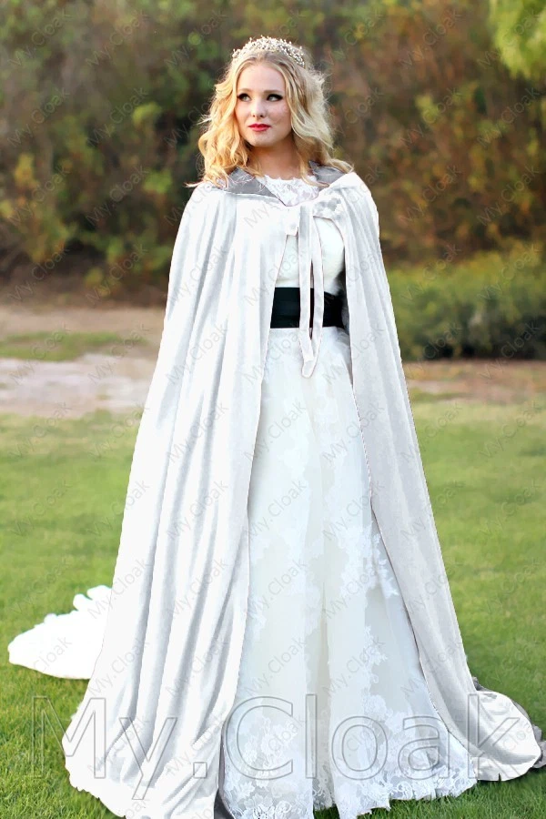 Medieval White-Silver Wedding Velvet Cape Halloween Hood Cloak Vampire  Gothic