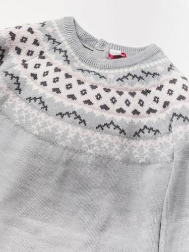 Baby Knitted Dress 100% Cotton Tights Faux Fur Gillet Set Fairisle Knit 1-3 Year - Picture 3 of 5