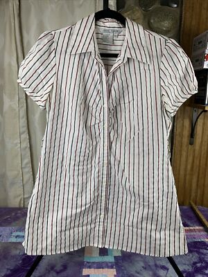 Fred David Womens Large Stretch Stripe Gold Metallic Thread Tunic Blouse Button