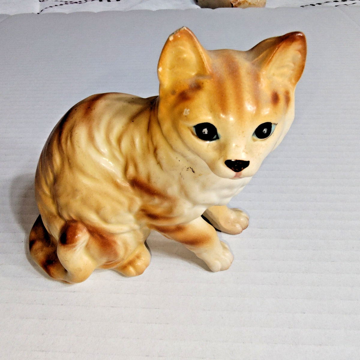 あんぐりネコ VTG 1970s Ceramic Orange Tabby Cat Miniature Figurine - C7303