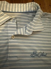 Peter Millar Golf Sea Island Polo Shirt L Blue White Stripes Short Sleeve
