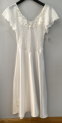 Saks Fifth Avenue Nylon Slip Dress Nightgown Long Low Back Stretchy Top L NWT