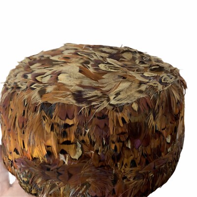 Vintage Pillbox Hat 60s Pheasant Feathers Handmade Womens  display picture 1