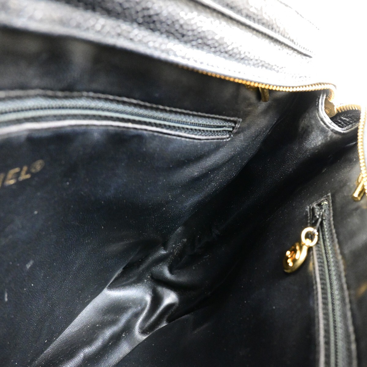 CHANEL Triple CC Logo Chain Shoulder Tote Bag Caviar Leather CHANEL Triple CC Logo Chain Shoulder Tote Bag Caviar Leather