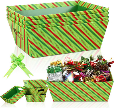 12 Pcs Christmas Baskets for Gift 8X10 Inch Empty Cardboard Baskets Bags Bulk wi
