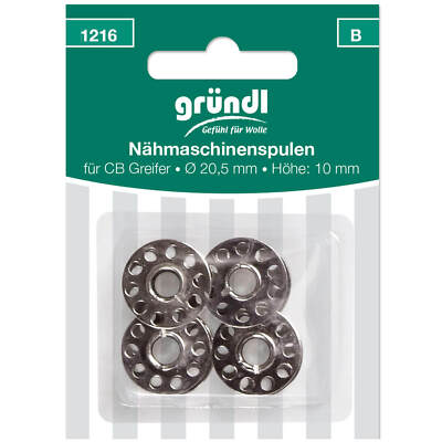 Gründl | 4 Nähmaschinenspulen aus Metall - mit CB Greifer (1216) Unterfadenspule