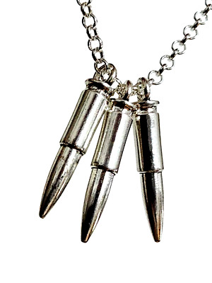 Kugelanhänger 3 Drei Kugeln Halskette Munition silberfarben 18 Zoll Kette Schmuck