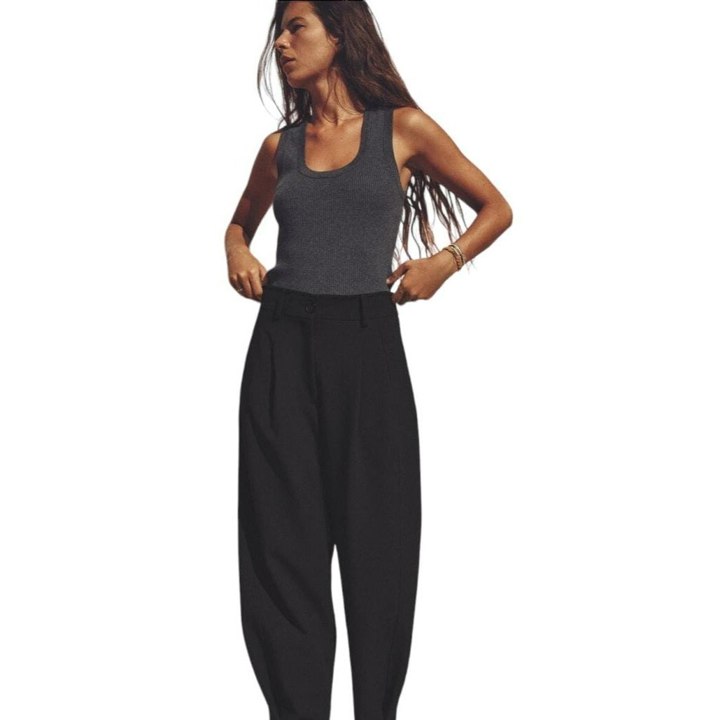 ZARA PLEATED TAPERED PANTS BLACK SIZE XS | 1478/060 14.5 \