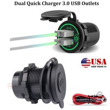 12v Car Cigarette Lighter Socket Dual Qc 3.0 Usb Port Fast Charger Power Green
