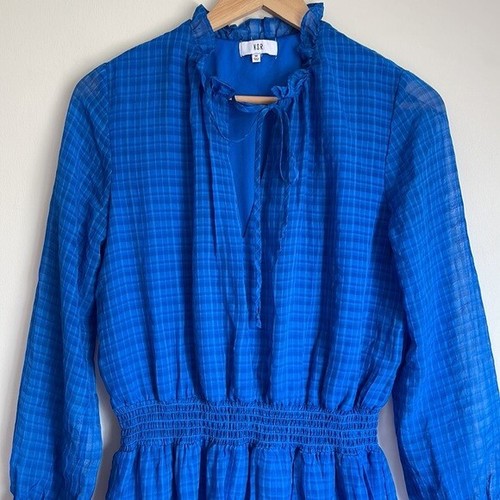 NSR ruffle trim smocked mini dress blue floaty feminine EUC - Size Medium - Picture 4 of 8